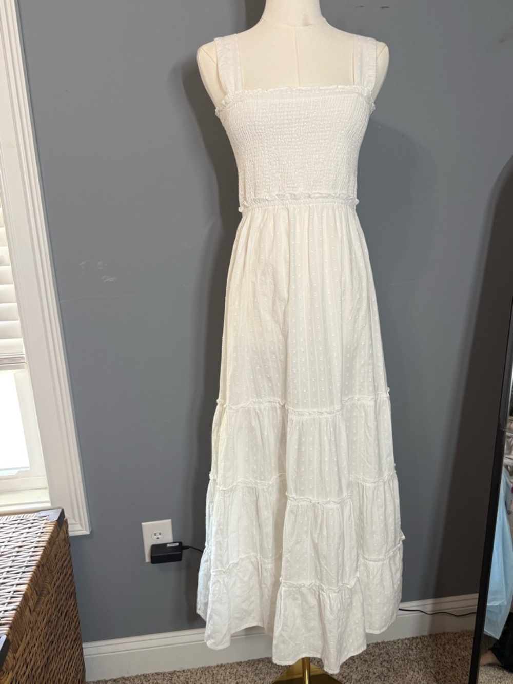 Topshop White Smocked Tiered Dobby Maxi Dress